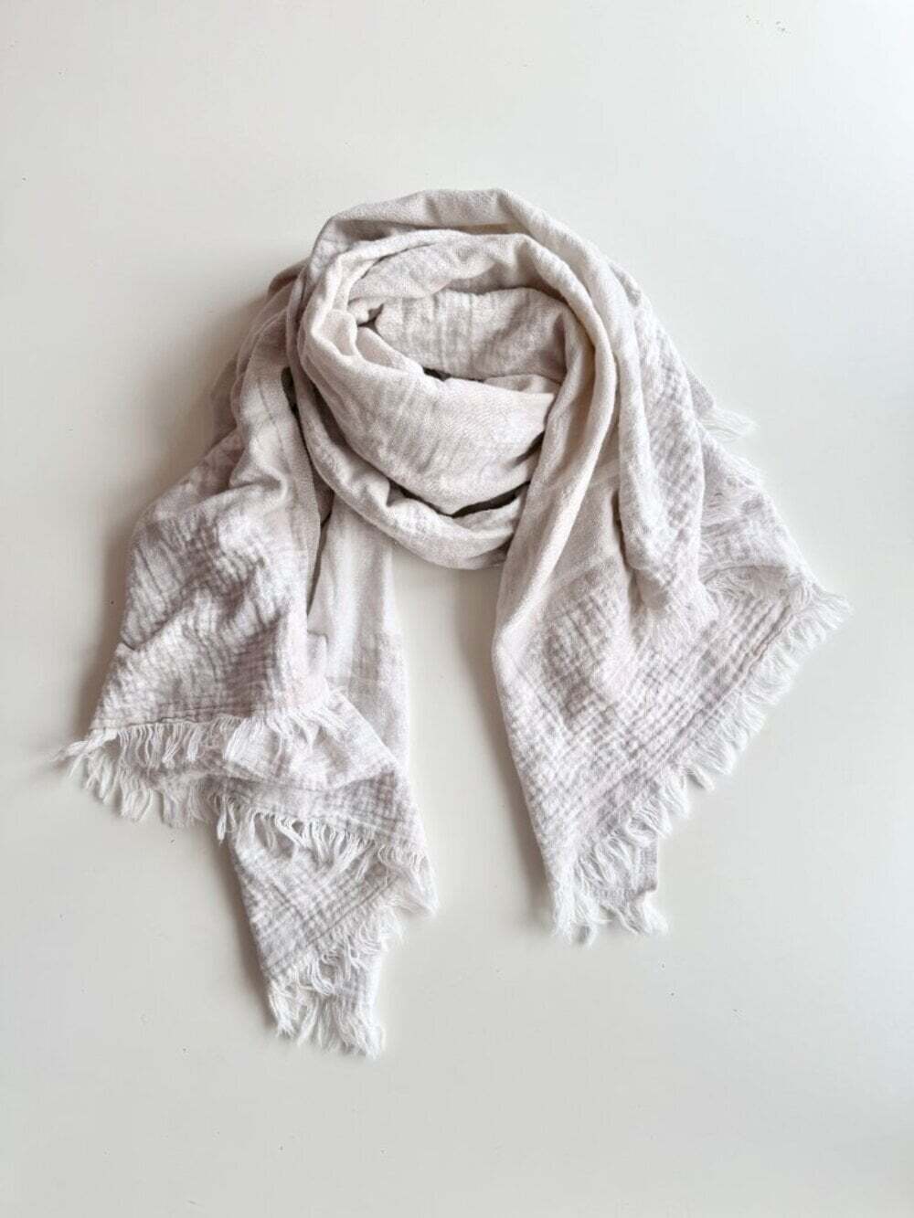 POKOLOKO Off White Cotton Jacquard Large Fringed Rectangle Blanket Scarf